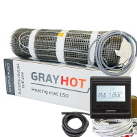 Нагрівальний мат GrayHot 150 Вт/м² + програмований чорний термостат для укладки теплої підлоги без стяжки